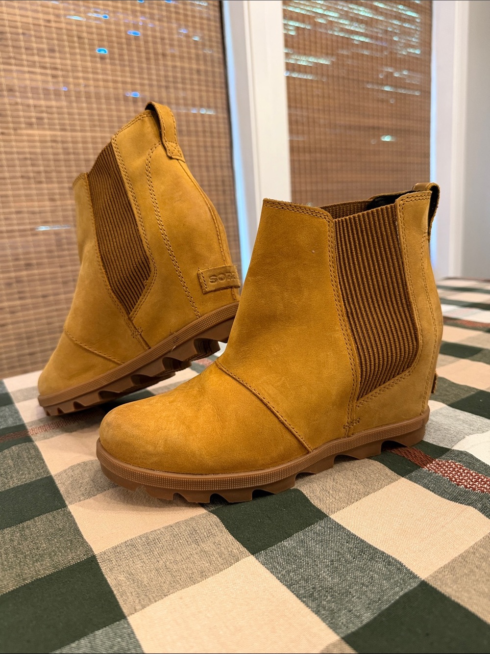Sorel Women's Suede Wedge Chelsea Boots in Mustard
